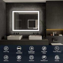 72 in. W x 36 in. H Rectangular Framed LED Anti-Fog Wall Bathroom Vanity Mirror in Black with Backlit and Front Light