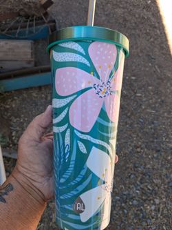 TAL Tumbler with Straw Floral Design