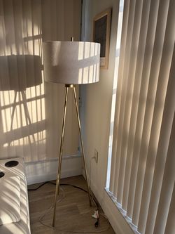 Gold Tripod Floor Lamp with Linen Shade