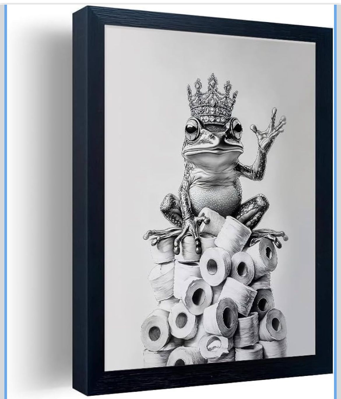 Framed Bathroom Decor Wall Art Wear Crown Frog Toilet Paper Pile - Playful Bathroom wall decor Animal Art black and white canvas wall art print can be