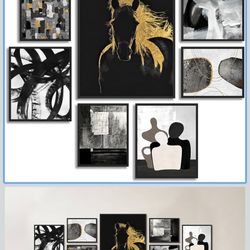 22” x18” Black And Gold Horse Canvas Print Set 
