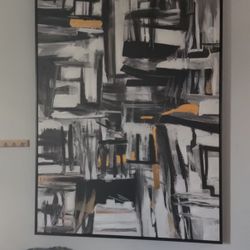 Large Modern Abstract Wall Art – Black, White & Gold Canvas