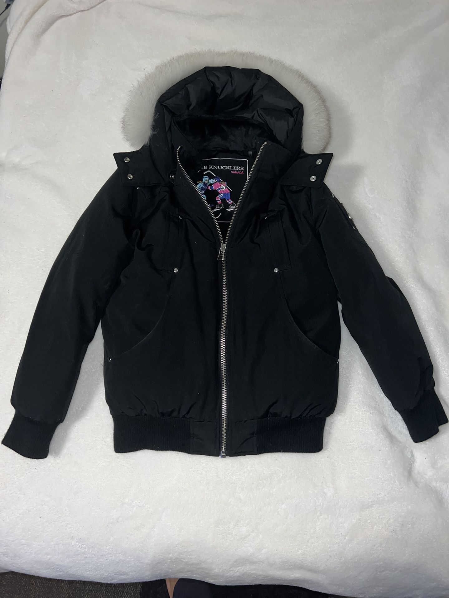 Moose Knuckles KIDS unisex white hooded bomber Jacket Size L