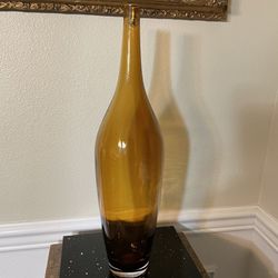 Hand Made Amber Glass Tall Bottle/Vase 15.5”T