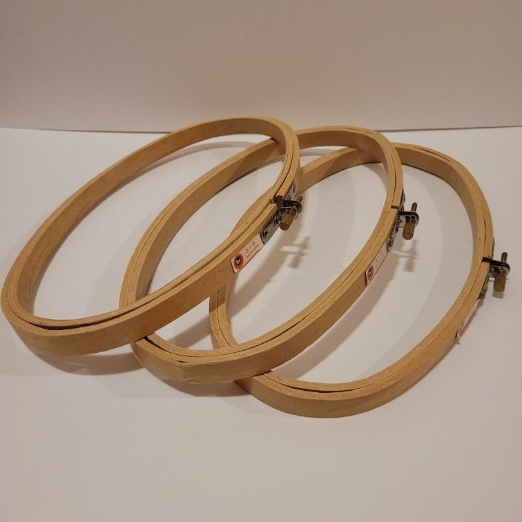 3 Vintage Boye Tension Spring Oval Wood Embroidery Hoops 5"x9"