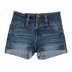 SO Girls 12 Jean Shorts Cuffed Braided Belt Loops Adjustable Waist Stretch