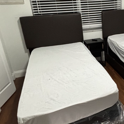 Twin bed frames with box spring and mattress