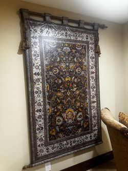 Large Ornate Floral Wall Tapestry with Rod