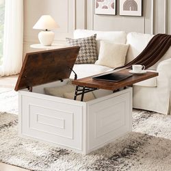31.5" Lift Top Coffee Table with Storage, Square Coffee Table for Living Room, Farmhouse Lift Up Coffee Table with Large Hidden Storage Com