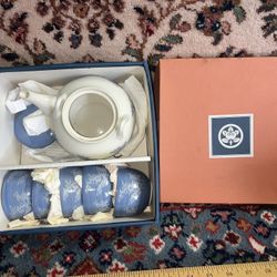 Vintage Japanese Tea Set Bamboo Motif Original Box Never Used 