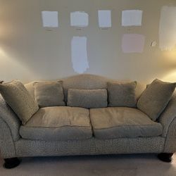 Chenille  Down-filled Sofa With Solid Mahogany Legs