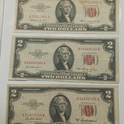 (3)-(1)1953 -(1) 1953A-(1)1953C $2 Two Dollar United States Red Seal 