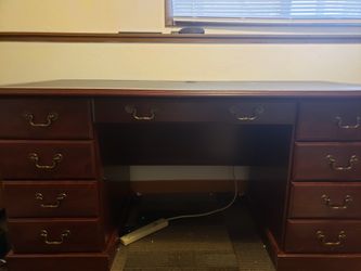 Large desk with locking filing cabinet