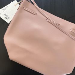 Kayla + Ava, Vegan Leather Bow Tie Bucket Bag, Dusty Rose