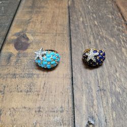 Kenneth Lane turquoise and crystal starfish rings, approx size 7.5 and 6
