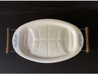 Vintage Cornflower Blue P-19 CORNING WARE Oval Platter with Carrier