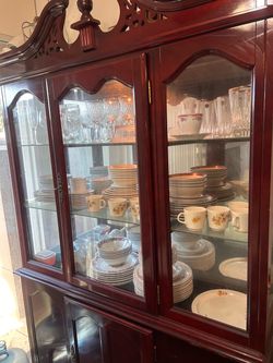 Cherry Wood China Cabinet with Glass Doors