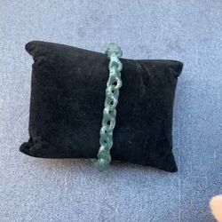 Certificate Jadeite Jade Hand Carved 8mm Green chain link Bracelet Bangle 7inches 