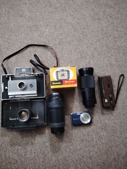 Vintage Camera Collection Lot 4 Cameras and 3 lenses and brand new printer lot