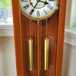 Vintage Waltham Regulator 31 Day Chime Wall Clock Solid Oak with Key