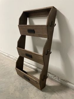 Rustic Brown Wood/Metal Wall Mounted Key & Mail Rack, 3 Compartments