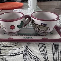 Authentic Hand-Painted Italian Vietri Espresso Set – Amalfi Coast Art (3-Piece)
