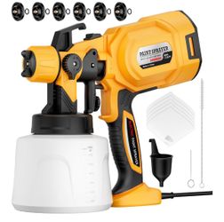 1000W Electric Paint Sprayer 1400ml 6 Brass Nozzles DIY Easy Clean Yellow