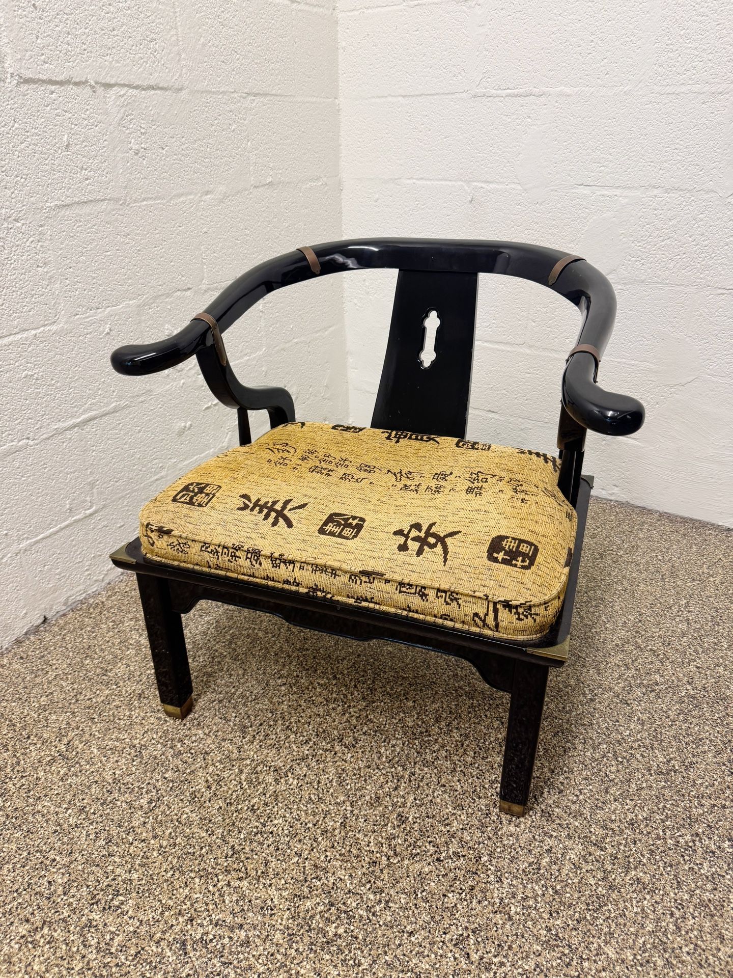 Vintage James Mont Style Ming Black Lacquer Brass Chair