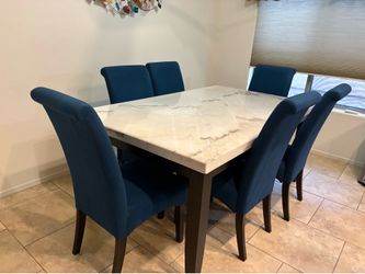 Marble top Dining Room Set with 6 upholstered chairs