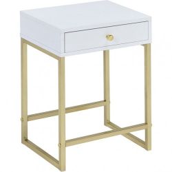 Side Table - White finish, metal frame
