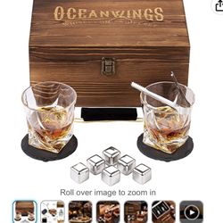  Whiskey Glass Stones Gift Set with Wooden Box Whiskey Stones Gift (10.OZ)