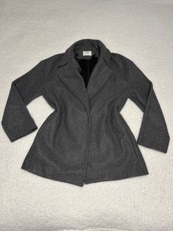 Zara Women Gray Felt Texture Short Open Peacoat 