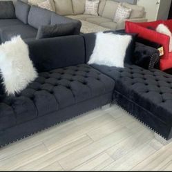 Royal Black Velvet RAF Sectional, Sofa 