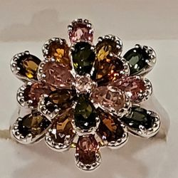 3.60ctw Brand New Genuine Multi Tourmaline Ring. Size 7.