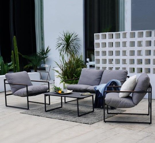 Grand Patio 4-Piece Modern Outdoor Furniture Set, Patio Sofa with Cushion, Metal Couch with Coffee Table, Conversation Set for Porch Deck Balcony Back