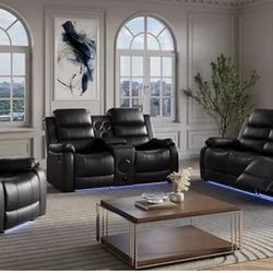 Black LED Reclining Living Room Set 