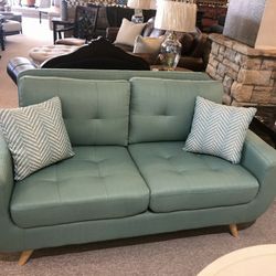 Mid-Century Teal Love Seat