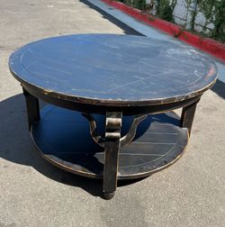 Distressed Rustic Large Round Wooden 2 Tier Coffee Table 