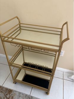 Gold 3-Tier Bar Cart with Wine Rack