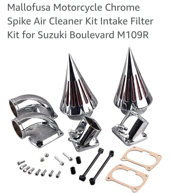 Mallofusa Motorcycle Chrome Spike Air Cleaner Kit Intake Filter Kit for Suzuki Boulevard M109R