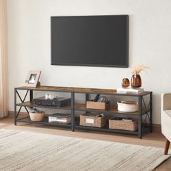 TV Stand for TV up to 75 Inches, TV Bench, Entertainment Center, 3-Tier TV Console, Rustic Brown and Black ULTV096B01