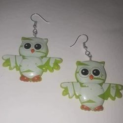 Mummy Owls Fish Hook Earrings Handmade 