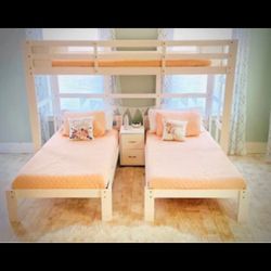 Triple Twin Bunk Bed w/ Ladder- White