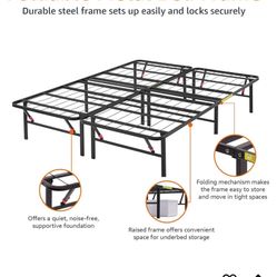 Foldable Metal Platform Bed Frame, Queen size