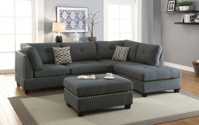 Brand New Grey Sectional Sofa w Ottoman