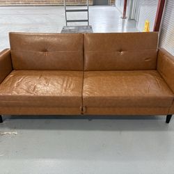 78 in Faux Leather Brown Couch/Futon with Storage