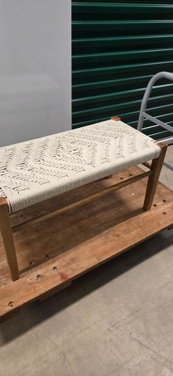 Wood Bench with Woven Rope Seat