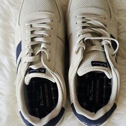 Ben Sherman Men's Cream Navy Sneakers Size 9.5