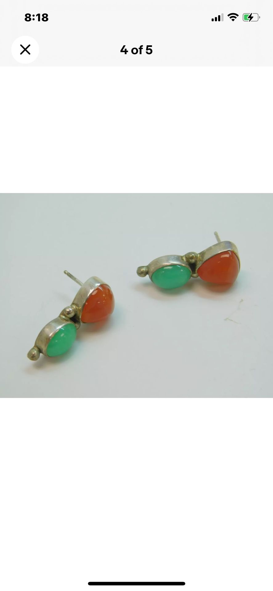 Silver Set Gaspeite And Red Agate Earrings