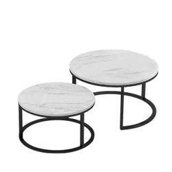 31.5 in LModern Nesting Coffee TableBlack Metal Frame with Marble Color Top